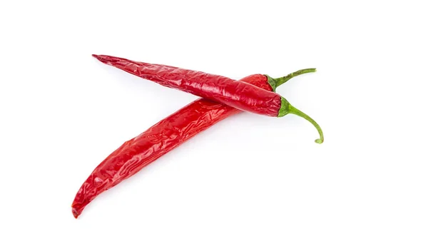 Two Red Chili Peppers Lying White Background Chilli Pepper Ready — Stock Photo, Image