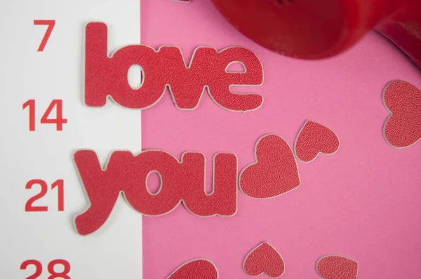 Página Del Calendario Con Los Corazones Rojos Febrero Del Día —  Fotos de Stock