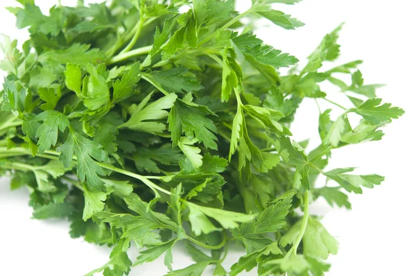 Fresh Bunch Green Parsley Bunch White Background Top View Flat — Stock Photo, Image