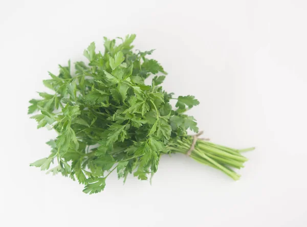 Frischer Bund Grüne Petersilie Auf Weißem Hintergrund Draufsicht Flache Lage — Stockfoto