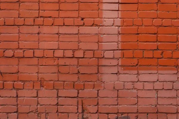 Texture Bright Red Brick Wall Sunny Day — Stock Photo, Image