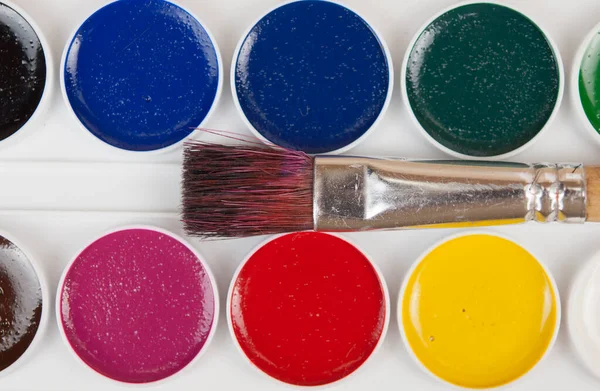 Aquarell Paintbox Farbe Malt Mit Pinseln Zurück Zum Schulkonzept Kinder — Stockfoto