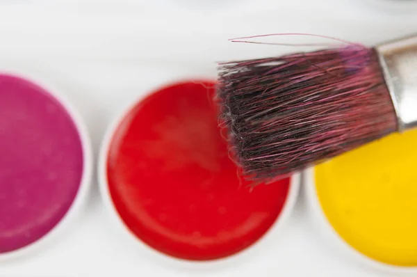 Aquarell Paintbox Farbe Malt Mit Pinseln Zurück Zum Schulkonzept Kinder — Stockfoto