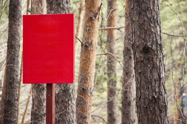 Panneau Rouge Vierge Premier Plan Dans Parc Public Espace Copie — Photo