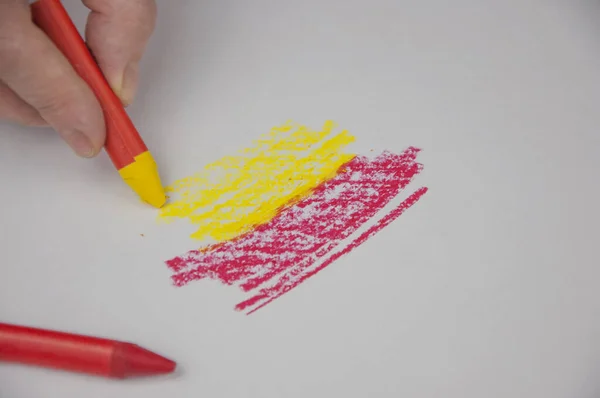 Frau Hält Hand Hand Ölpastellmalerei Für Zeichnung Auf Papier Mit — Stockfoto