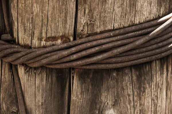 Postes Eléctricos Madera Atados Con Una Varilla Hierro Textura Grunge —  Fotos de Stock