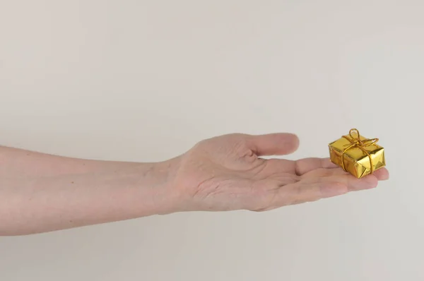 Woman Hands Holding Gift Box White Background — Stock Photo, Image