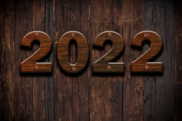 2022年新年背景 真实的木材背景 老龄松木拼凑而成的传单 海报或请贴 — 图库照片