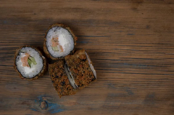 Sushi Gammalt Träbord — Stockfoto