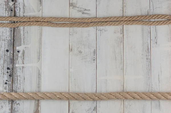 Obraz Starej Tekstury Białych Desek Drewnianych Liną Statku — Zdjęcie stockowe