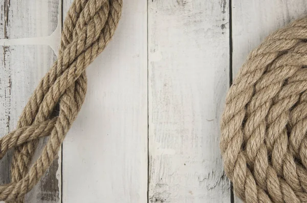 Image Old Texture White Wooden Boards Ship Rope — Stock Photo, Image