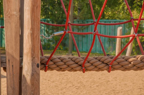Empty Old Wood Playground Summer Day Rope — Stock Photo, Image