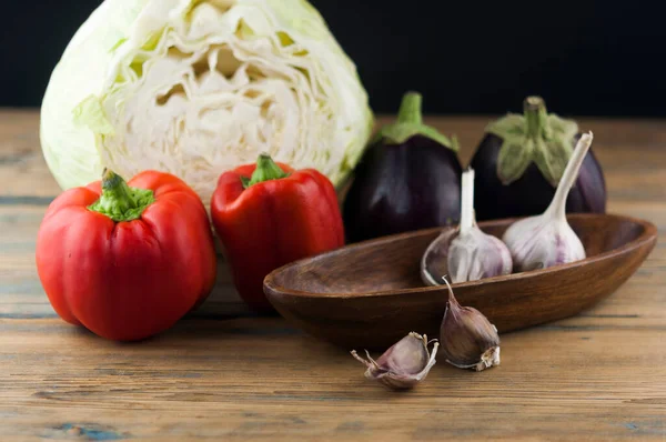 Verdure Biologiche Fresche Concetto Cibo Sano Verdure Sulla Tavola Legno — Foto Stock