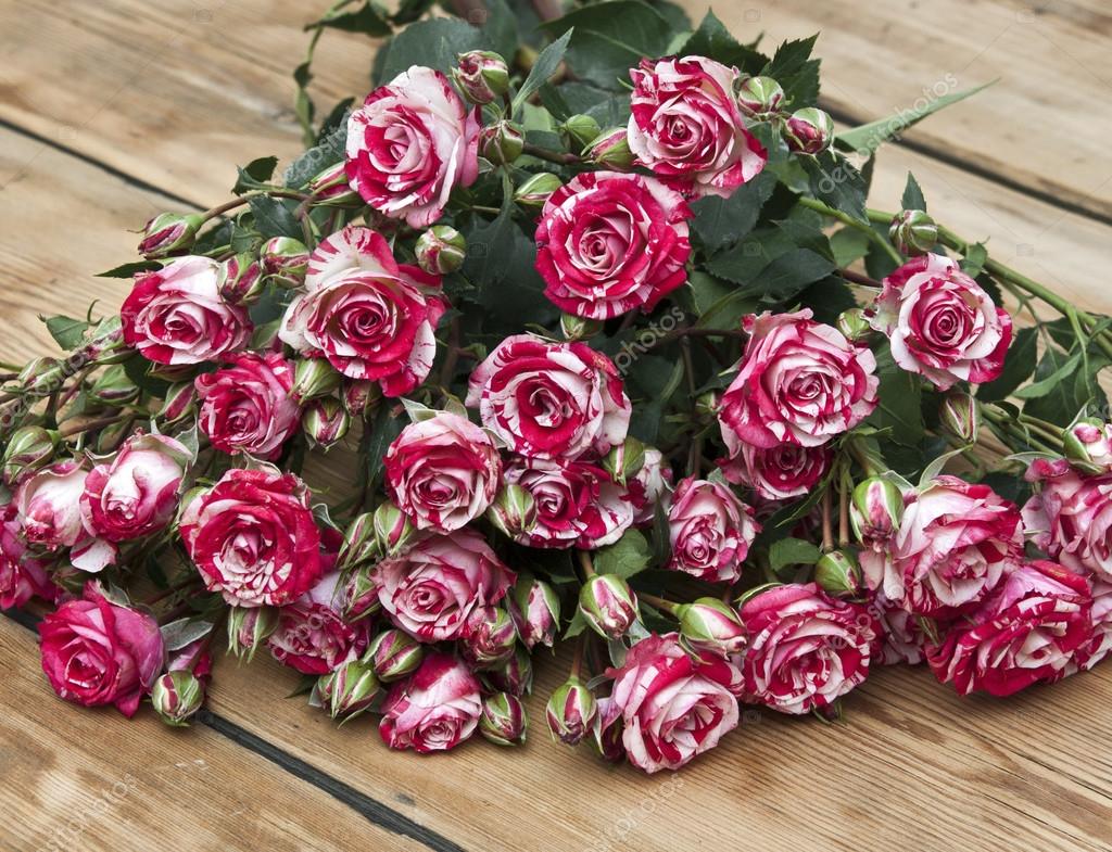 Ramo de rosas sobre mesa de madera: fotografía de stock © inxti74 #53599085  | Depositphotos