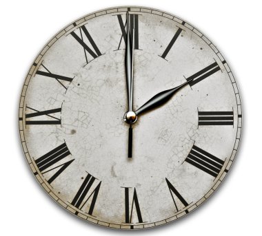 Eski saat üzerinde beyaz izole. eski vintage saat yüzünü 