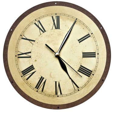 Eski saat üzerinde beyaz izole. eski vintage saat yüzünü 