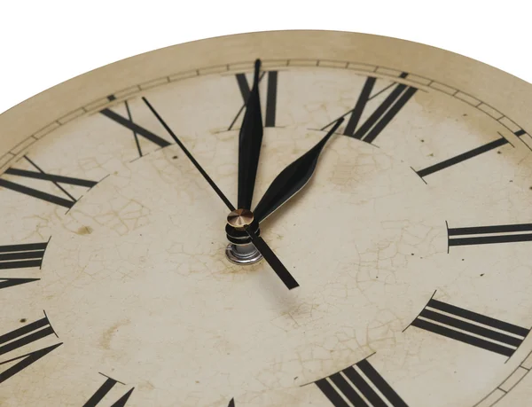 Alte Uhr isoliert auf weiß. altes Zifferblatt der Oldtimer-Uhr — Stockfoto