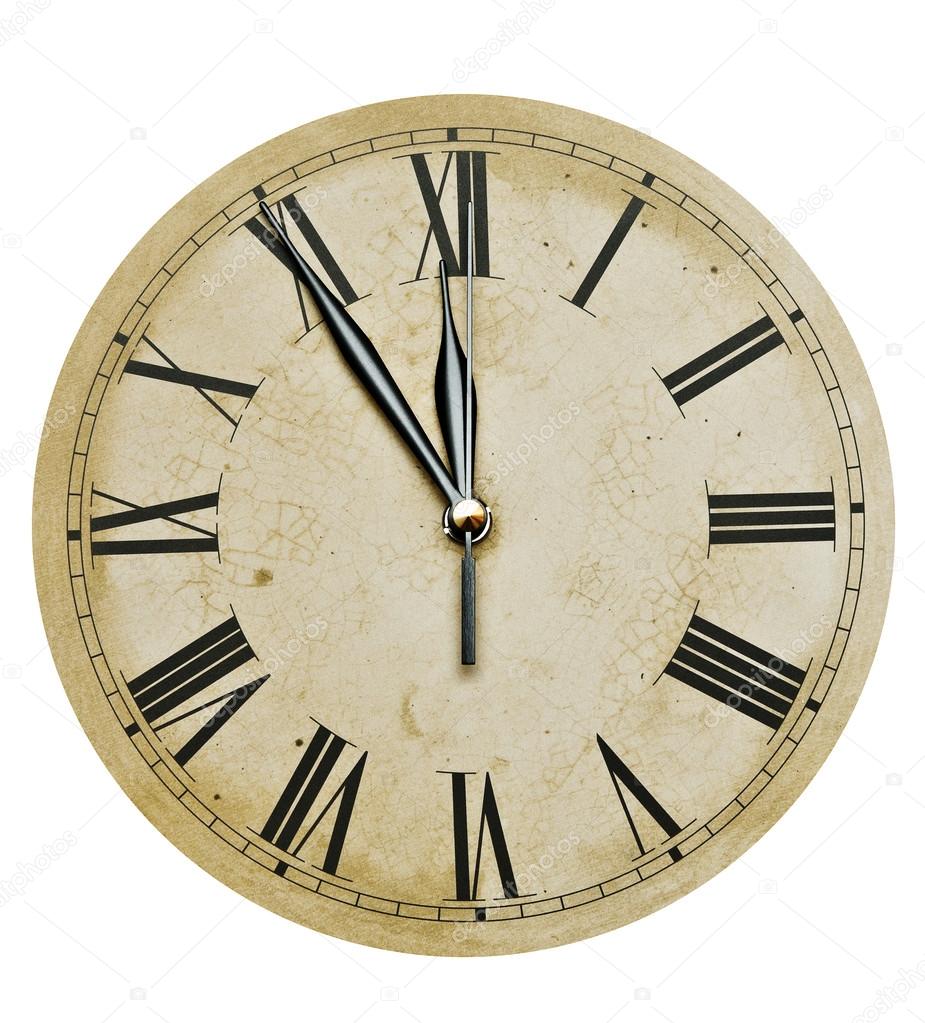 Old Clock Isolated on white . old vintage clock face 