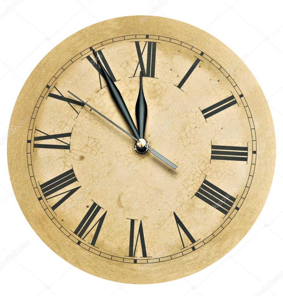 Old Clock Isolated on white . old vintage clock face 