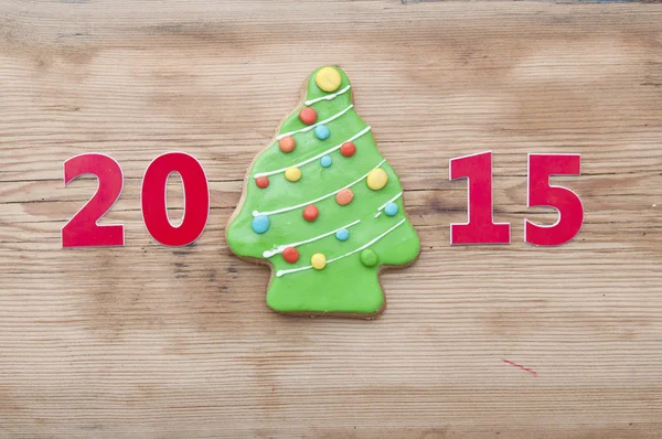 Kerstmis 2015 cookie op houten tafel — Stockfoto
