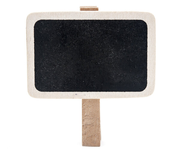Wooden information label on white background