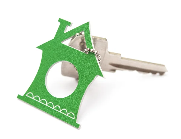 Silver keys with house figure on the white background — Stock Photo, Image