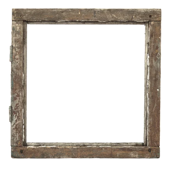 Very old grunged wooden window frame isolated in white Royalty Free Stock Images