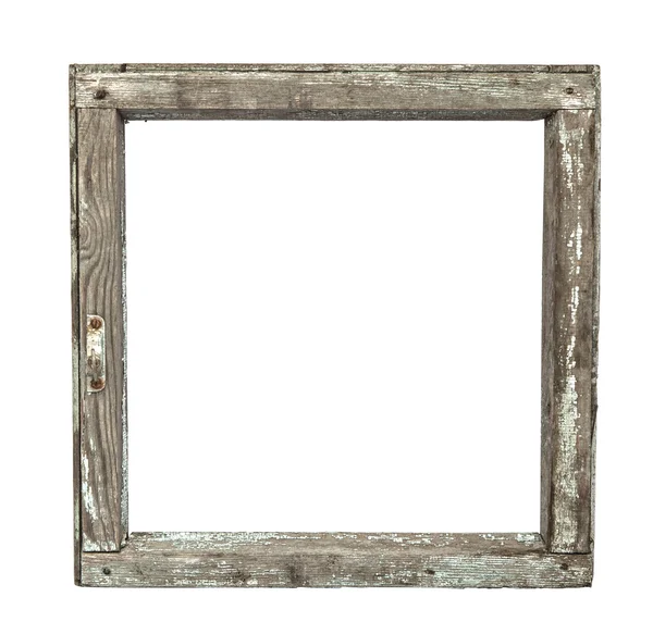 Very old grunged wooden window frame isolated in white — Stock Photo, Image