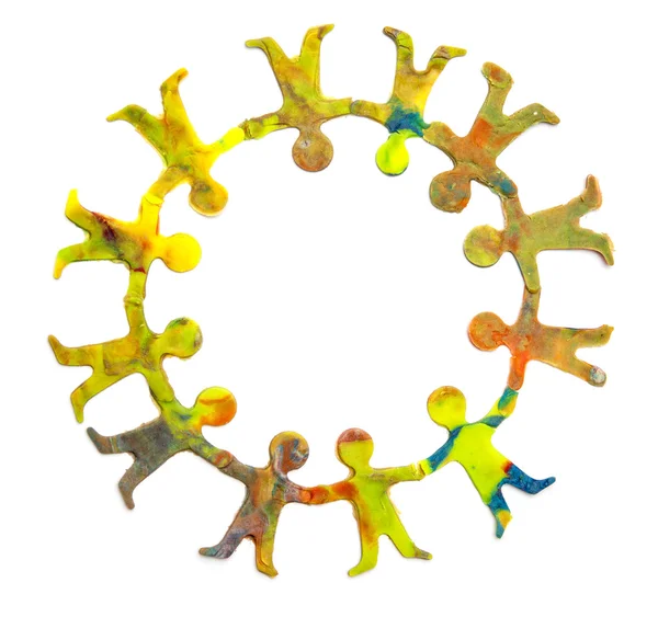 Small circle of diverse cheerful plasticine people — Stock Photo, Image