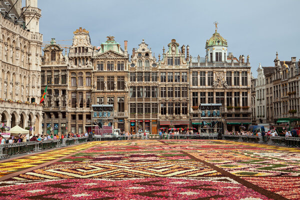 Flower Carpet Festival of Belgium in Grand Place of Brussels with its Historical Buildings