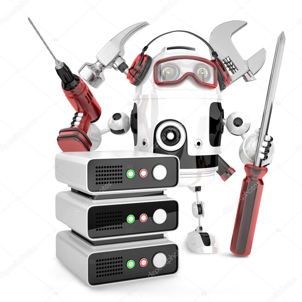 Network engineer with tools. Isolated, contains clipping path
