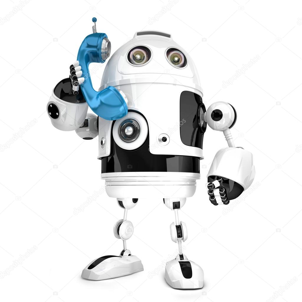3D Robot with phone tube. Isolated. Contains clipping path