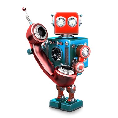 Retro robot telefon tüp ile. İzole. Kırpma yolunu içerir