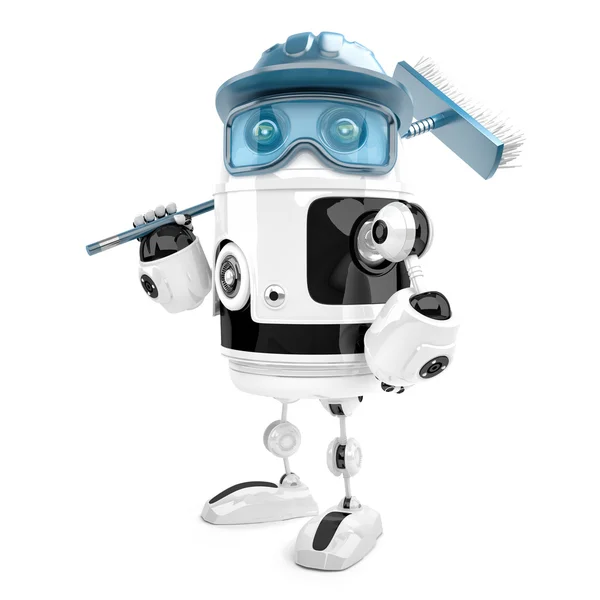 Robot worker with mop. Cleaning services. Isolated. Contains cli — Stock Photo, Image