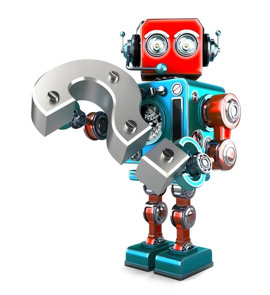 Retro-Roboter mit Fragezeichen. Vereinzelt. enthält Schnittpfad — Stockfoto