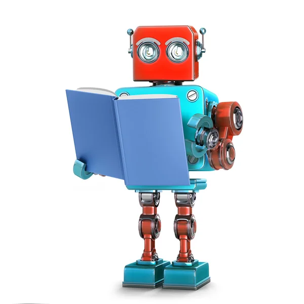 Robot leser en bok. Isolert. 3D-illustrasjon med klippebane – stockfoto