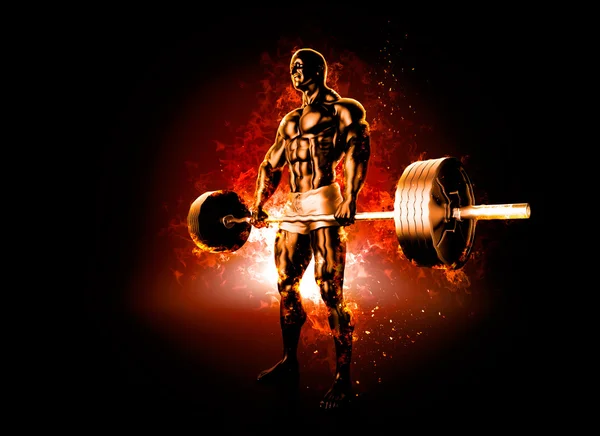 Workout with flaming barbell. 3D illustration — Stock Photo, Image