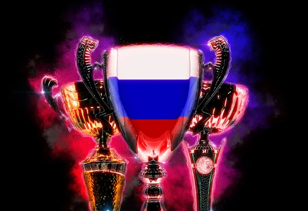 Trophy cup textured with flag of Russia. Digital illustration — Stock Photo, Image