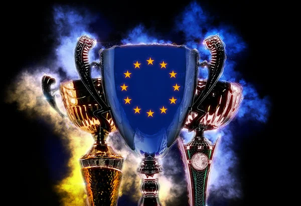 Trophy cup textured with flag of European Union. Digital illustr — Stock Photo, Image