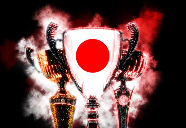 Trophy cup textured with flag of Japan. Digital illustration — Stock Photo, Image