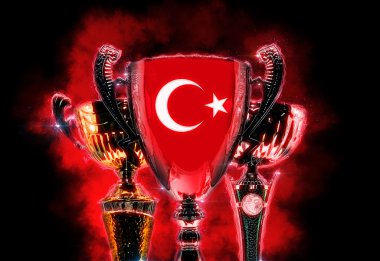 Türkiye'nin bayrak ile dokulu trophy Kupası. Dijital illüstrasyon