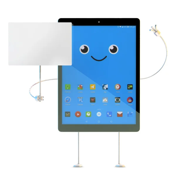 Tablet character with blank board. Isolated. 3d illustration wit — Stock Photo, Image