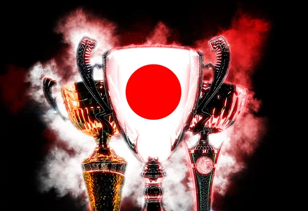 트로피 컵 일본의 국기와 질감입니다. 디지털 그림 — 스톡 사진