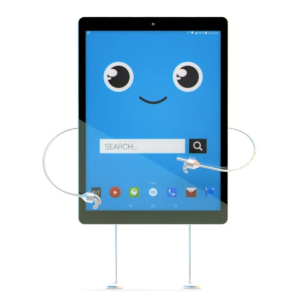 Tablet cartoon character. Search concept. 3d illustration with c — Stock Photo, Image
