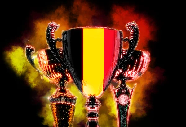 Trophy cup strukturerad med belgisk flagg. Digital illustration — Stockfoto