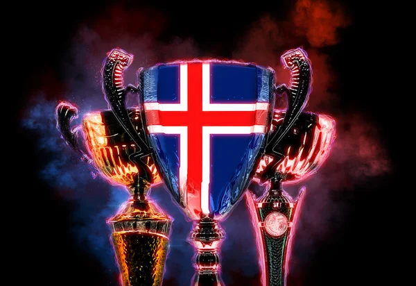 Trophy cup textured with flag of Iceland. Digital illustration — Stock Photo, Image