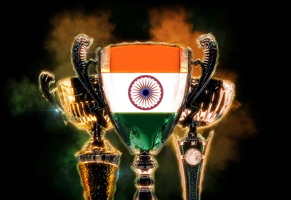 Trophy cup textured with flag of India. Digital illustration