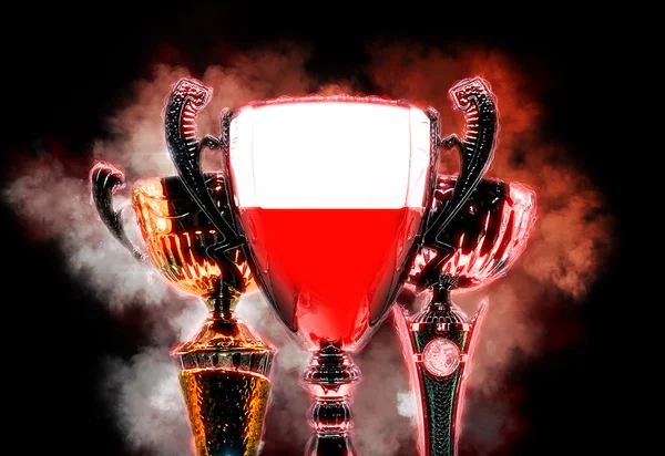 Trophy cup textured with flag of Poland. Digital illustration — Stock Photo, Image