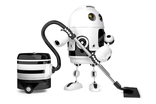 Cute Robot elektrik süpürgesi ile. İzole. 3D çizim. Conta — Stok fotoğraf