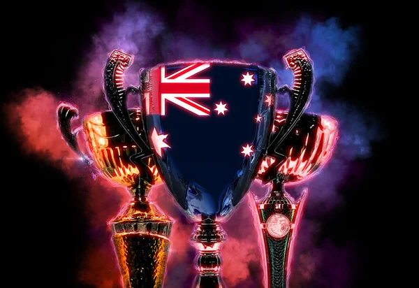 Trophy cup strukturerad med flagga Australien. Digital illustration — Stockfoto